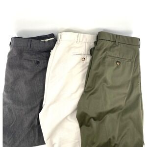 Lot of 3 Hagar Men's Dress Pants Pleated Front Cuff Leg Gray Khaki Olive 34x29